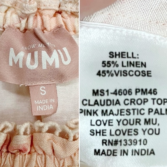 BOGO! Show Me Your Mumu Claudia Crop Linen Blouse Pink Majestic Palm Small - Picture 7 of 9